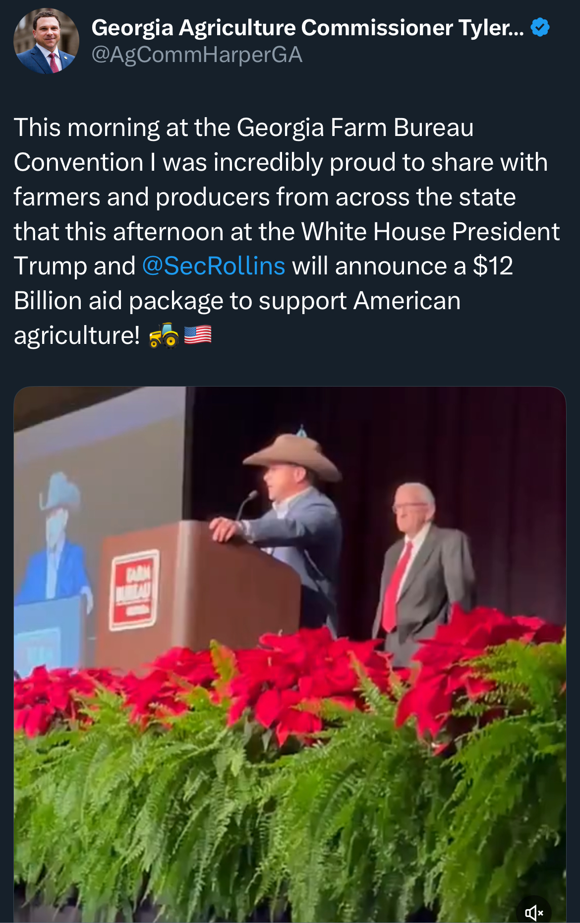 Georgia Agriculture Commissioner Tyler J Harper Praises Trump Administration's $12 Billion Farm Aid Package