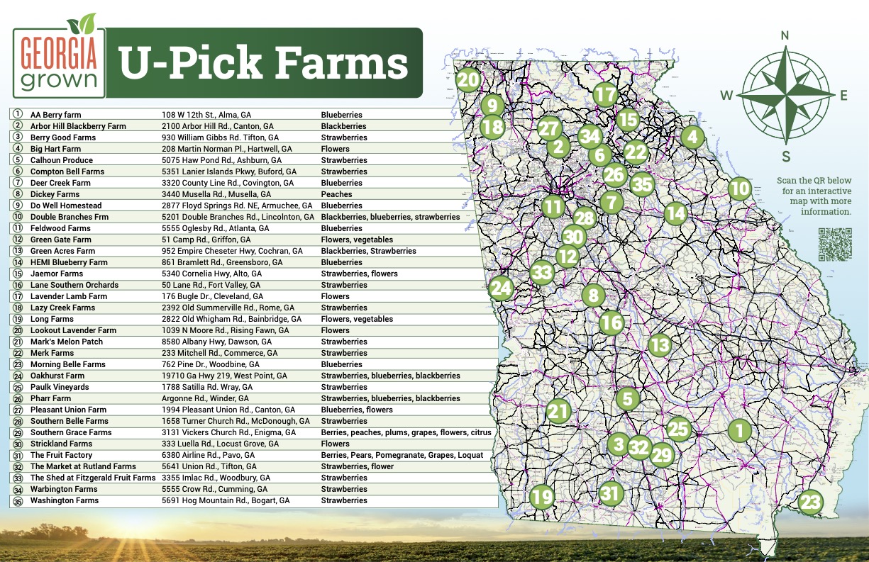 Georgia Grown U-Pick Farms Map