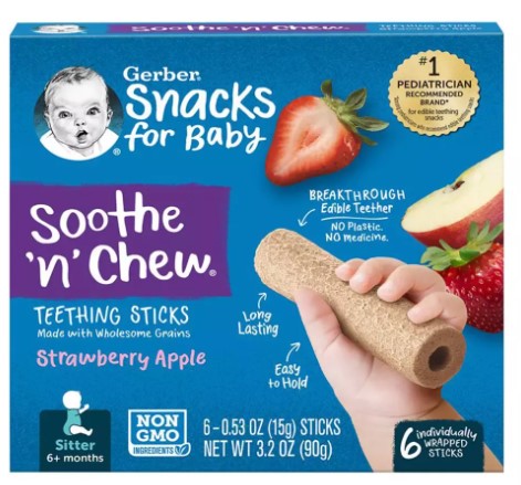 Gerber Soothe N Chew Strawberry Apple Teething Sticks recalled due to potential choking hazard