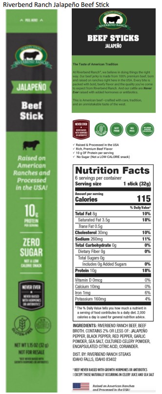 Public health alert issued for Riverbend Ranch beef sticks due to plastic pieces