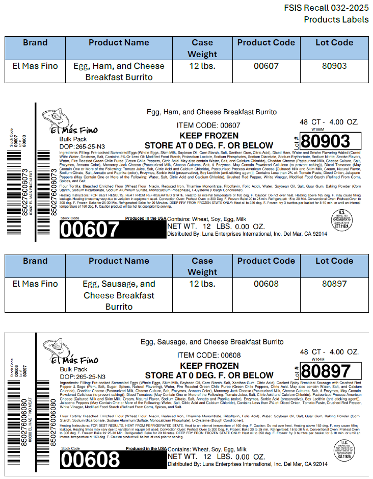 M.C.I. Foods, Inc. Recalls Ready-To-Eat Breakfast Burrito and Wrap Products Due to Possible Listeria Contamination M.C.I. Foods, Inc. Recalls Ready-To-Eat Breakfast Burrito and Wrap Products Due to Possible Listeria Contamination