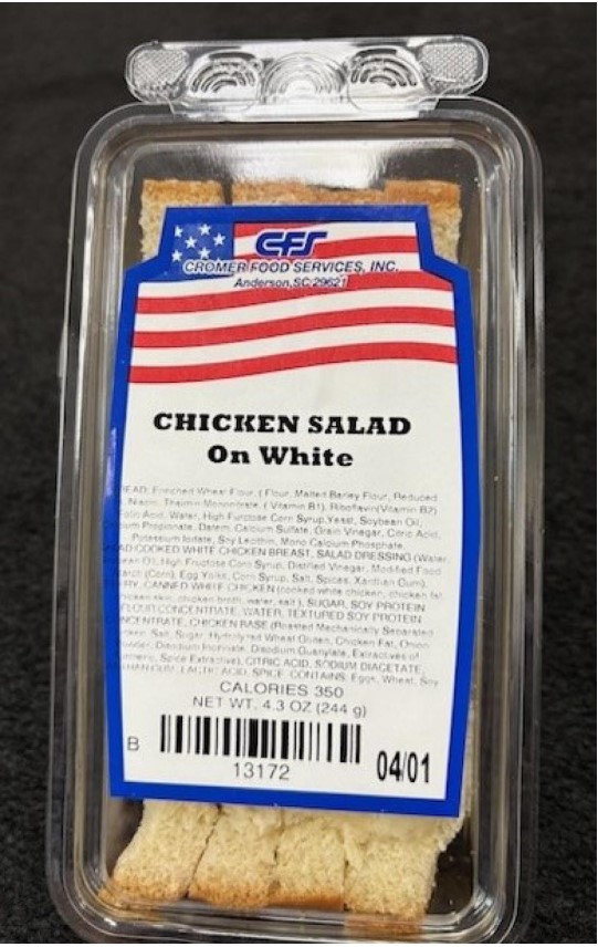 CFS Cromer Food Service brand Chicken Salad on White Sandwich recalled due to undeclared milk