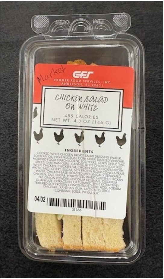 CFS Cromer Food Service brand Chicken Salad on White Sandwich recalled due to undeclared milk